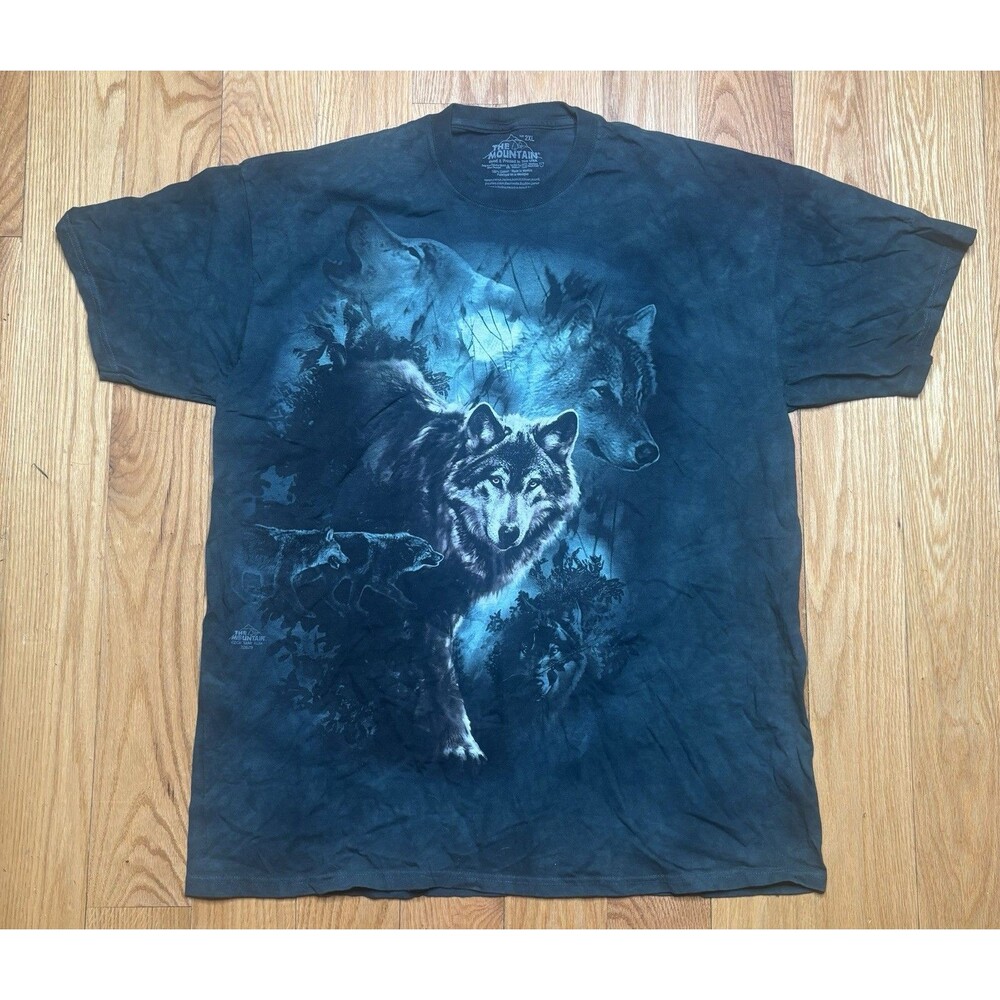The Mountain Howling Wolf Men's 2XL Green Outdoor Moonlight Tie Dye T Shirt